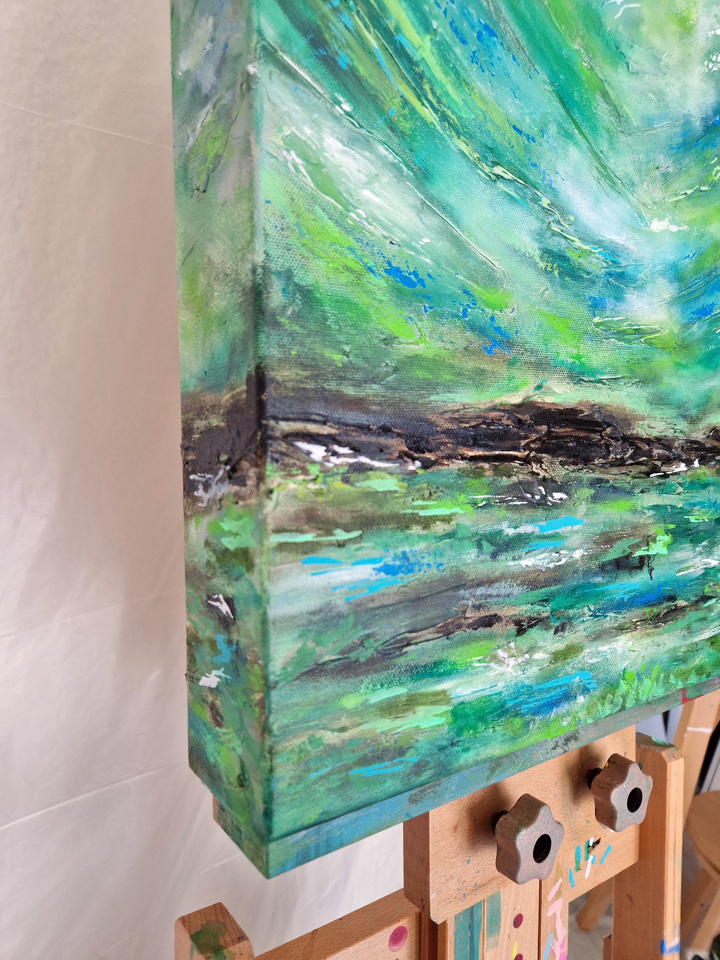 "When the Night Turned Green" Original Mixed Media Painting 40x40cm
