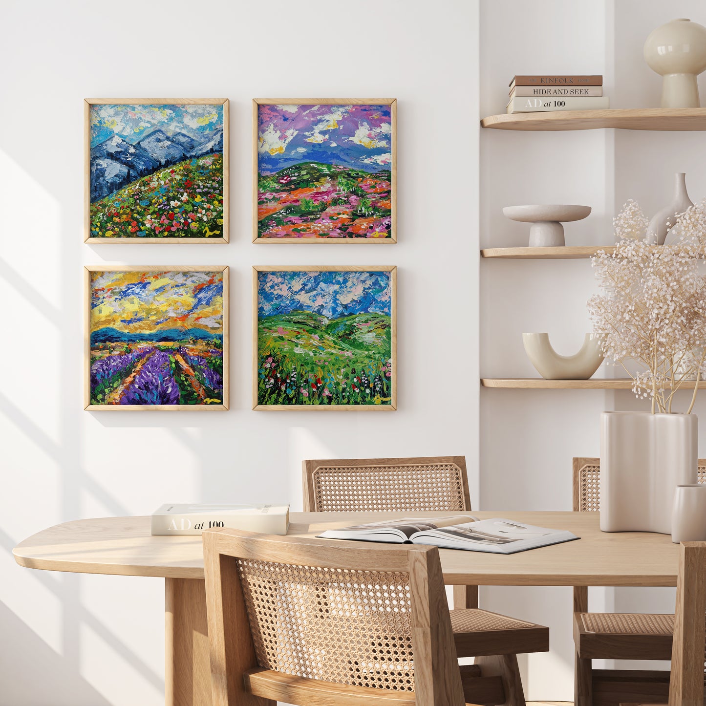 "Clouds Over the Bloomfields" Original Acrylic Painting 20x20cm