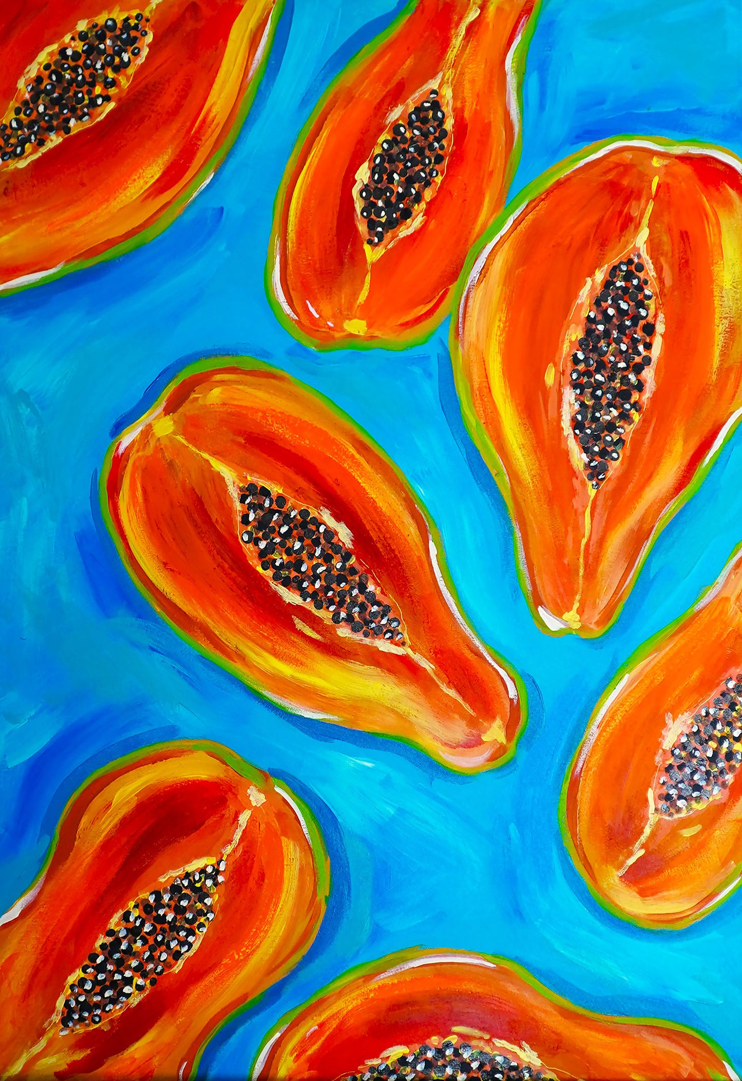 Papaya Split Original Mixed Media Gemälde 50x70cm