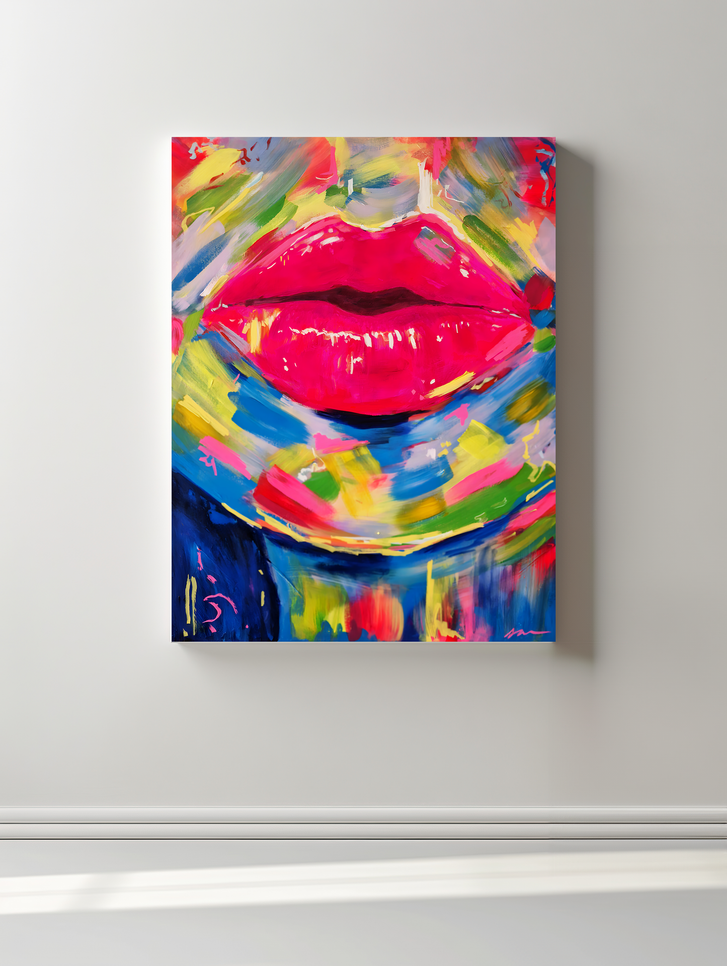 Elektrische Lippen Original Mixed Media Gemälde 60x80cm