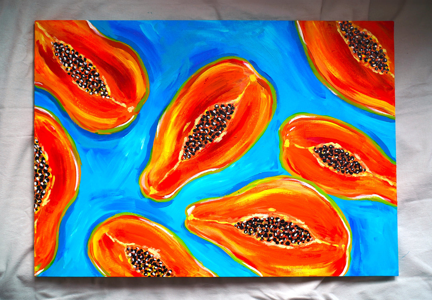 Papaya Split Original Mixed Media Gemälde 50x70cm