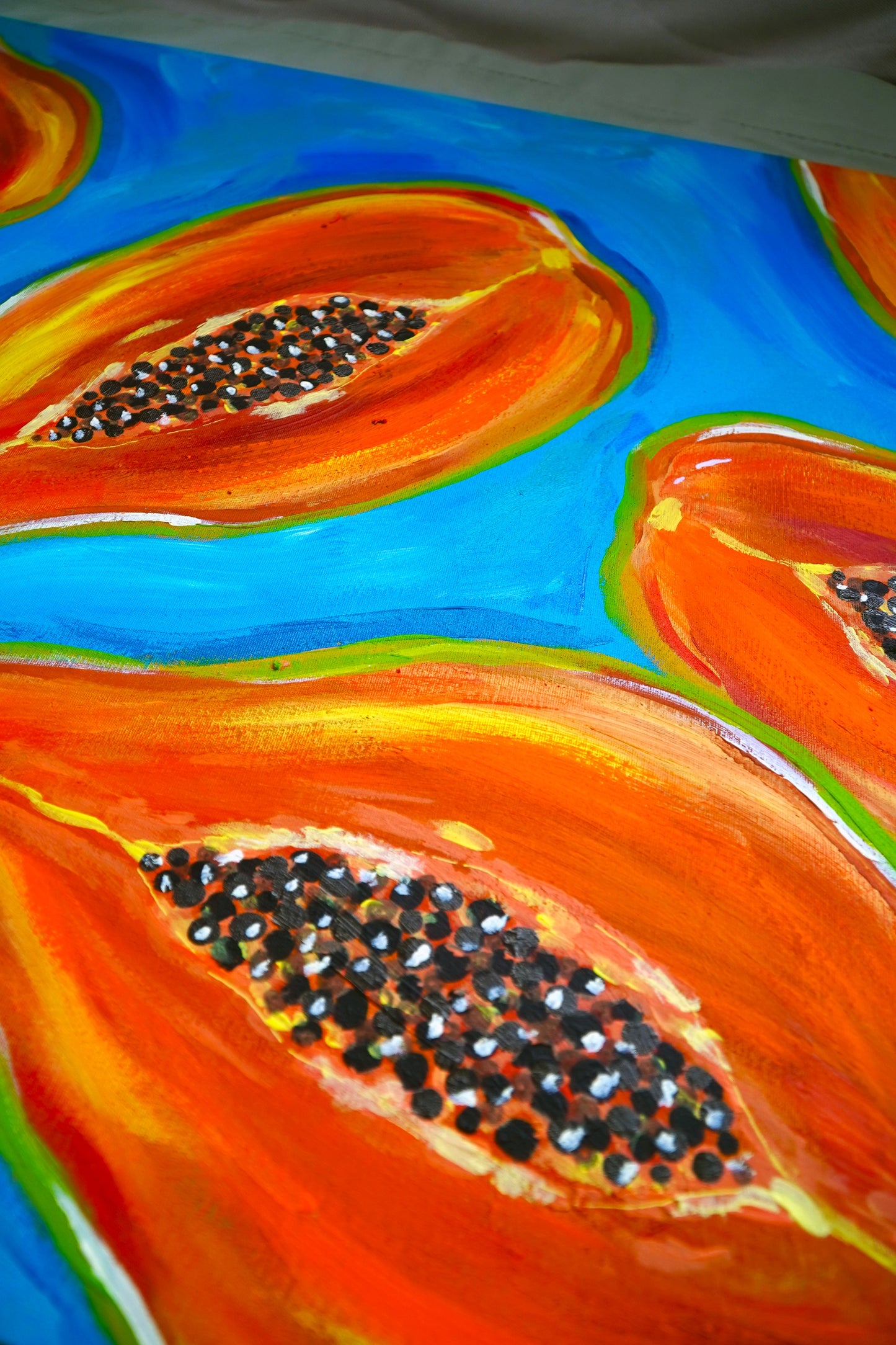 Papaya Split Original Mixed Media Gemälde 50x70cm