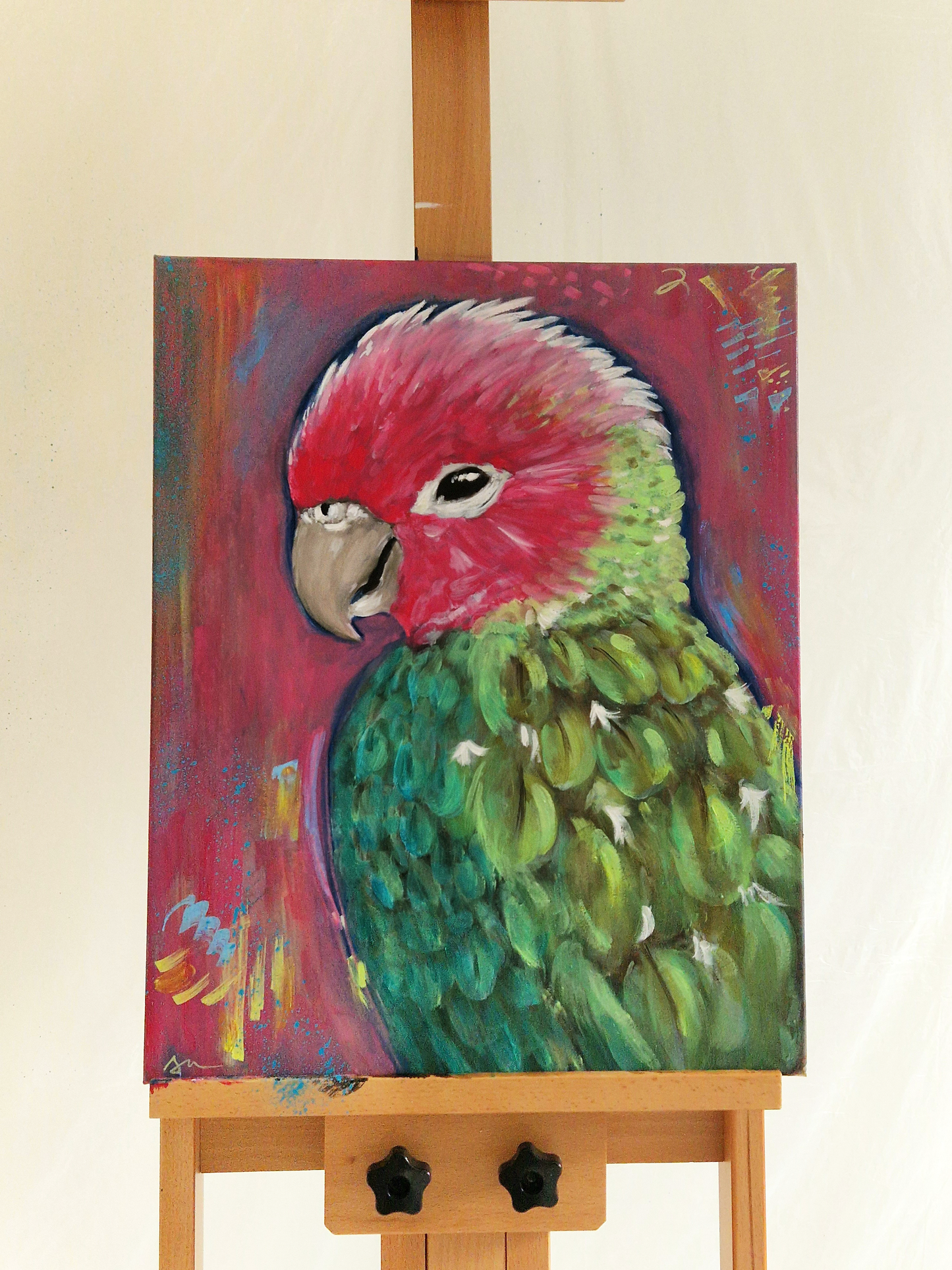 "Parrot on Abstract" Original Oil Painting 40x50cm
