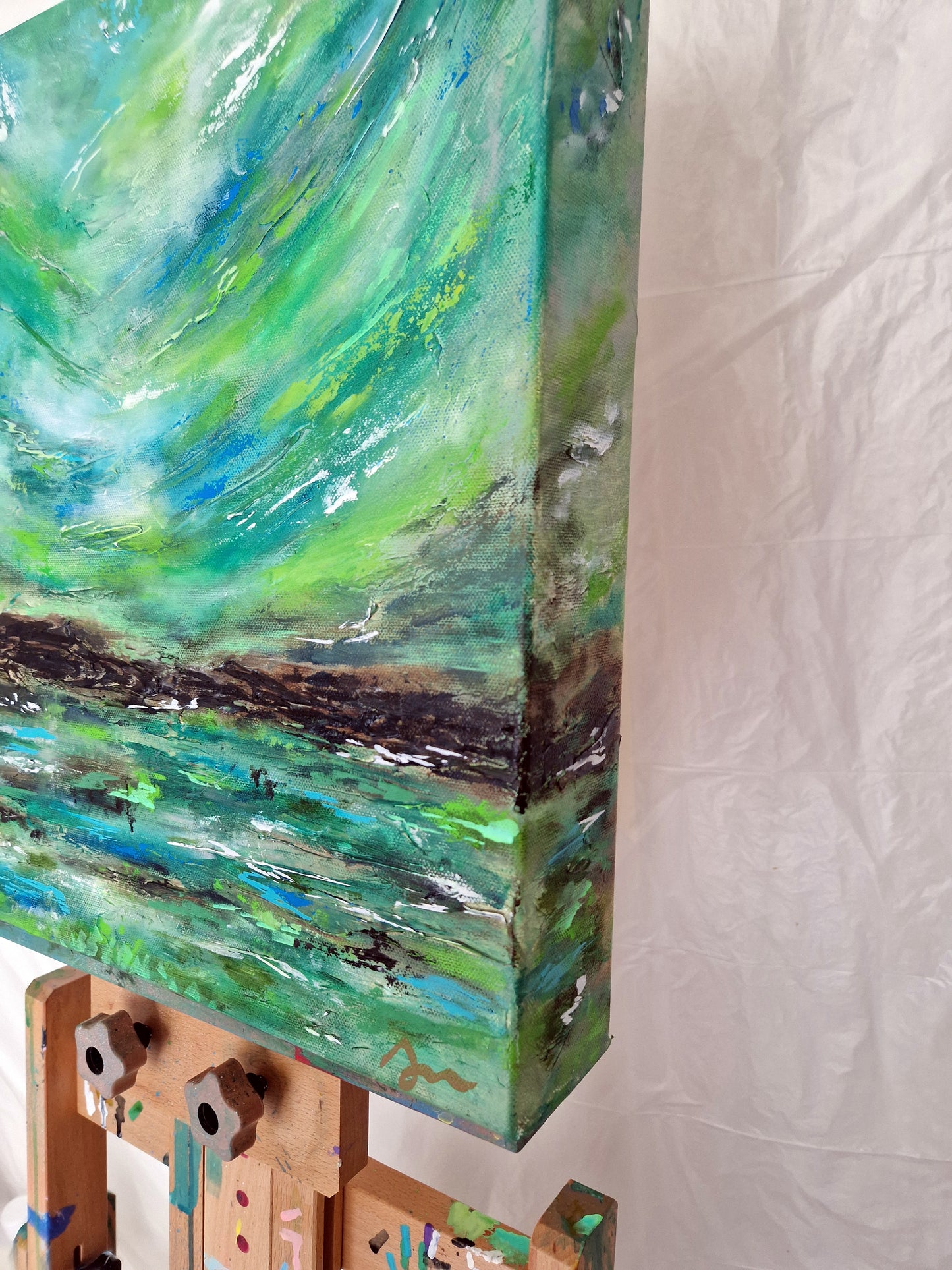 "When the Night Turned Green" Original Mixed Media Painting 40x40cm