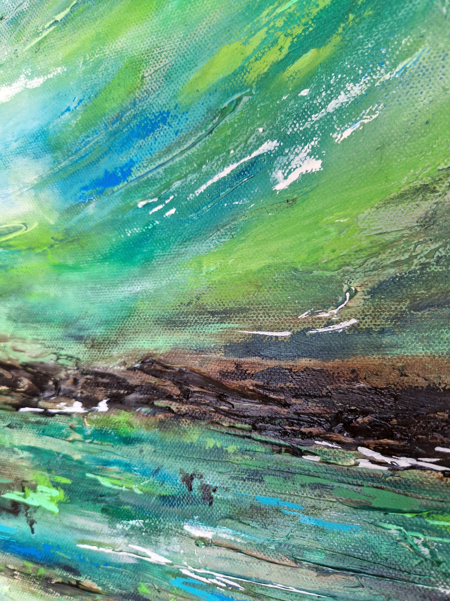 "When the Night Turned Green" Original Mixed Media Painting 40x40cm