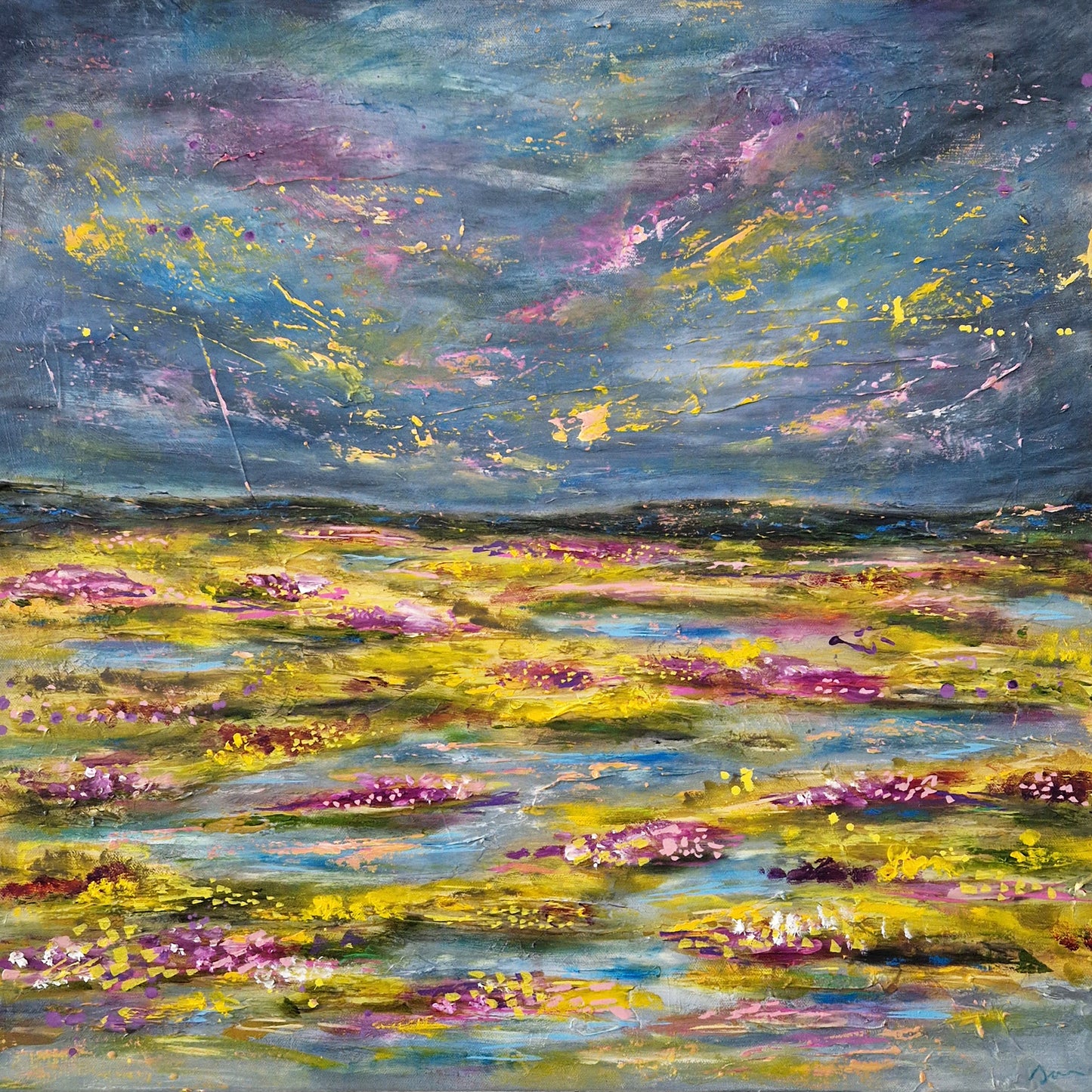 "A Field that Chose Joy" Original Mixed Media Painting 60x60cm