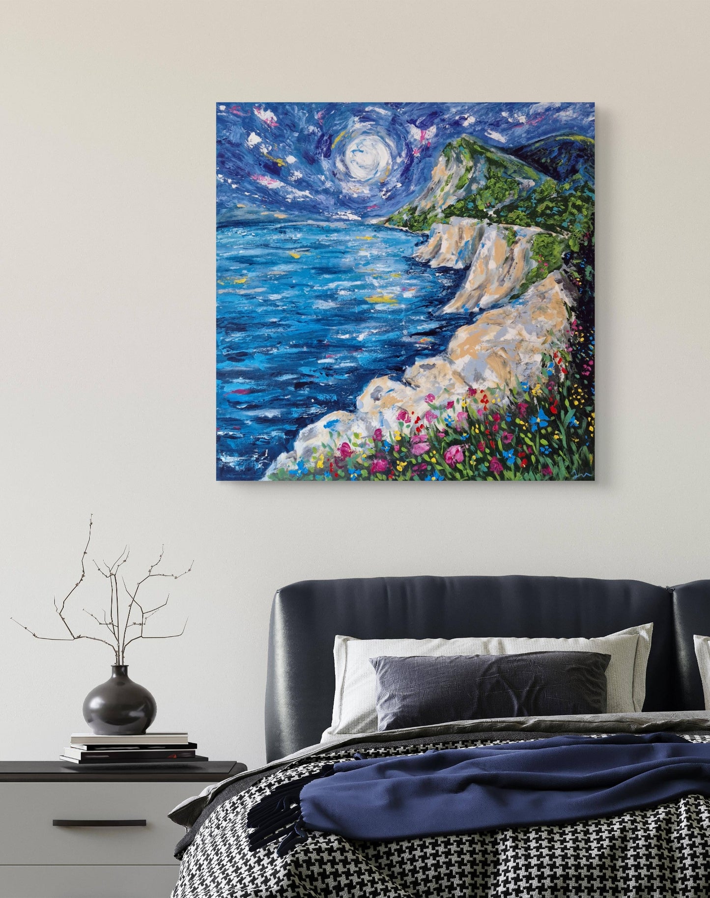 "Full Moon Escape" Original Acrylic Painting 80x80cm