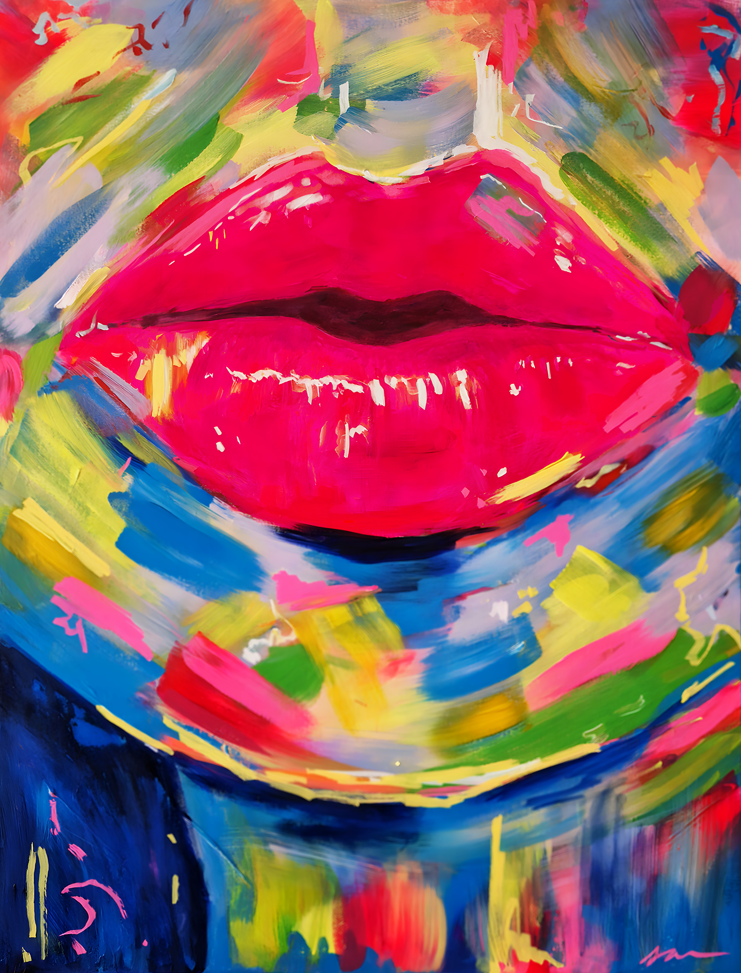Elektrische Lippen Original Mixed Media Gemälde 60x80cm