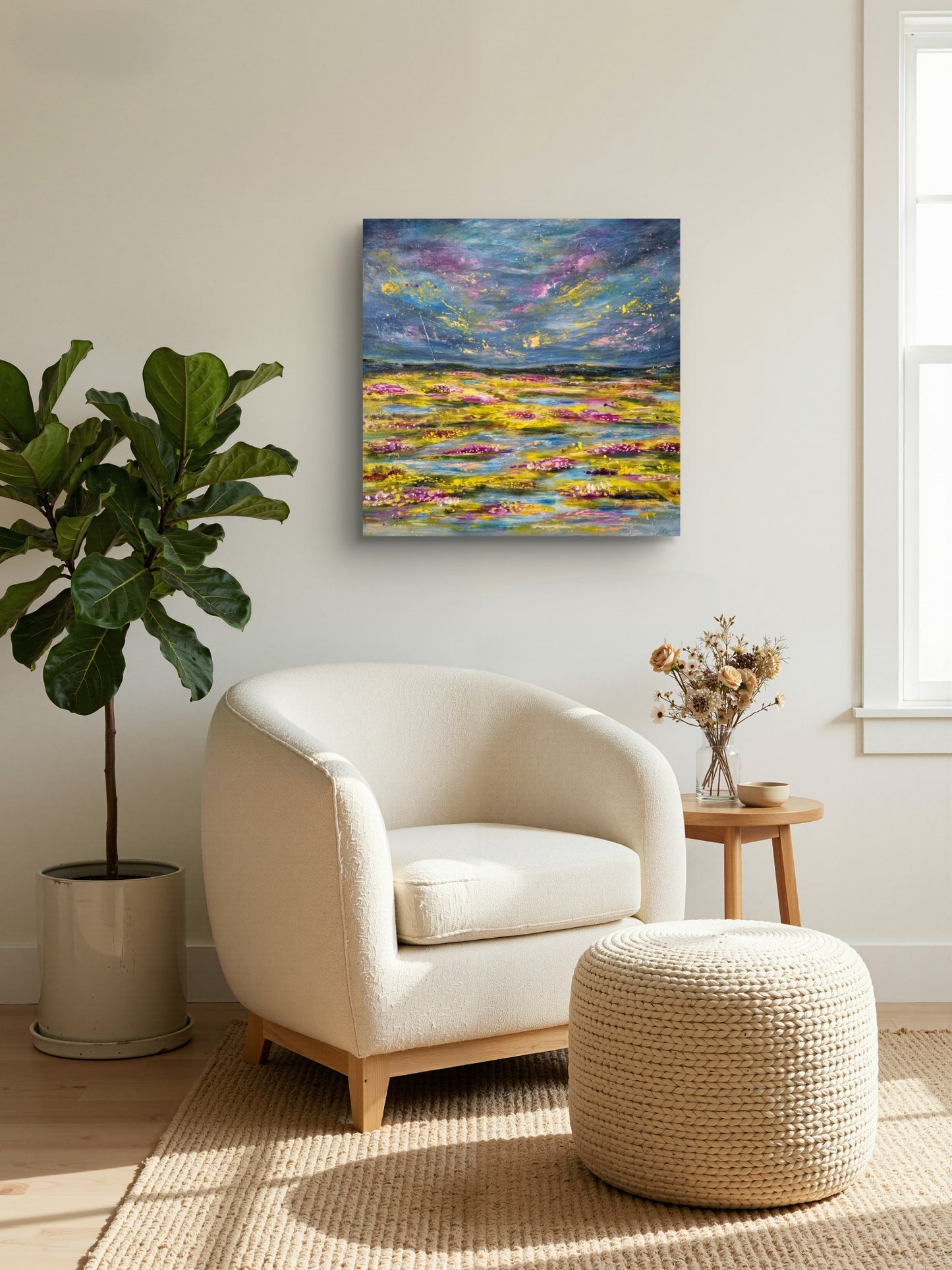 "A Field that Chose Joy" Original Mixed Media Painting 60x60cm