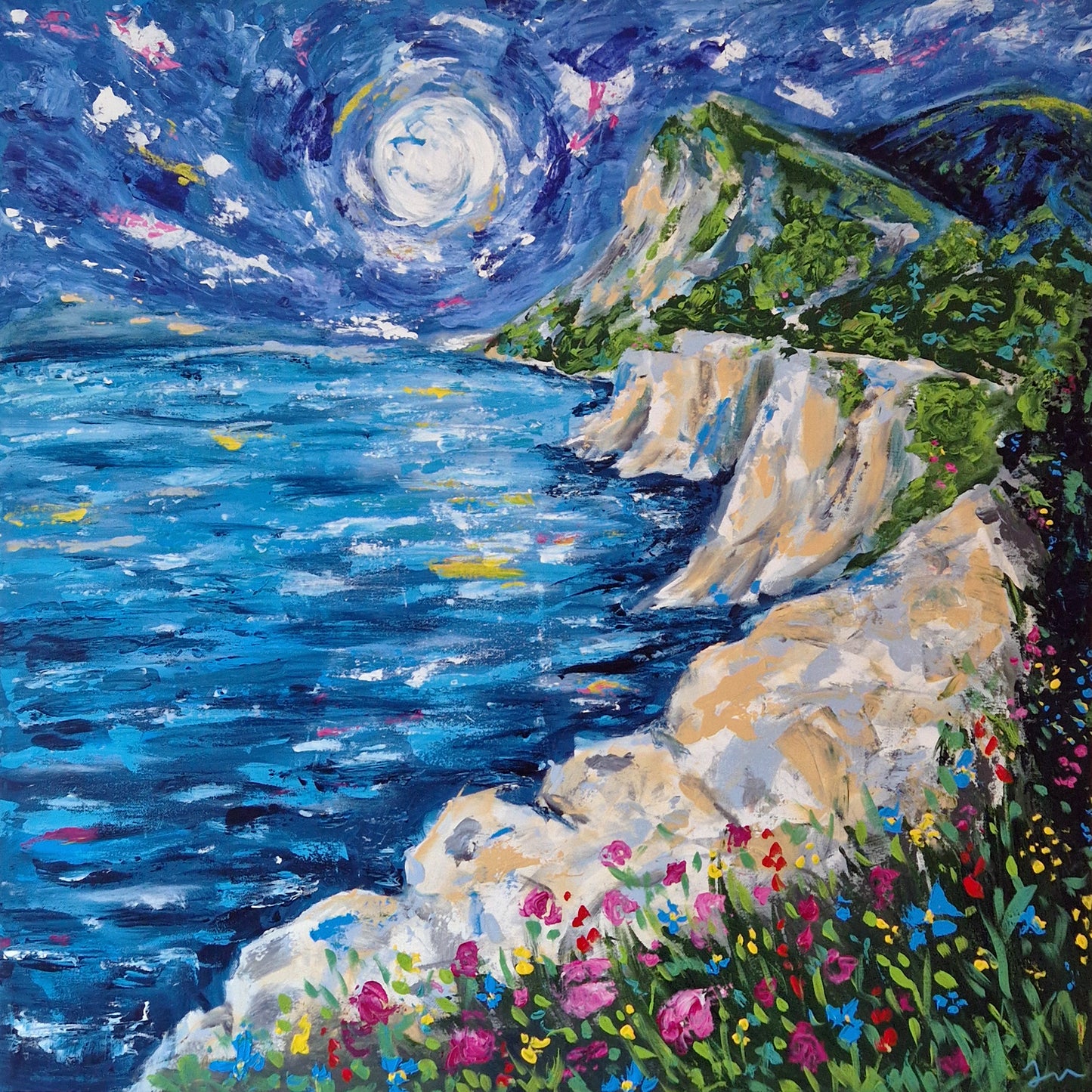 "Full Moon Escape" Original Acrylic Painting 80x80cm