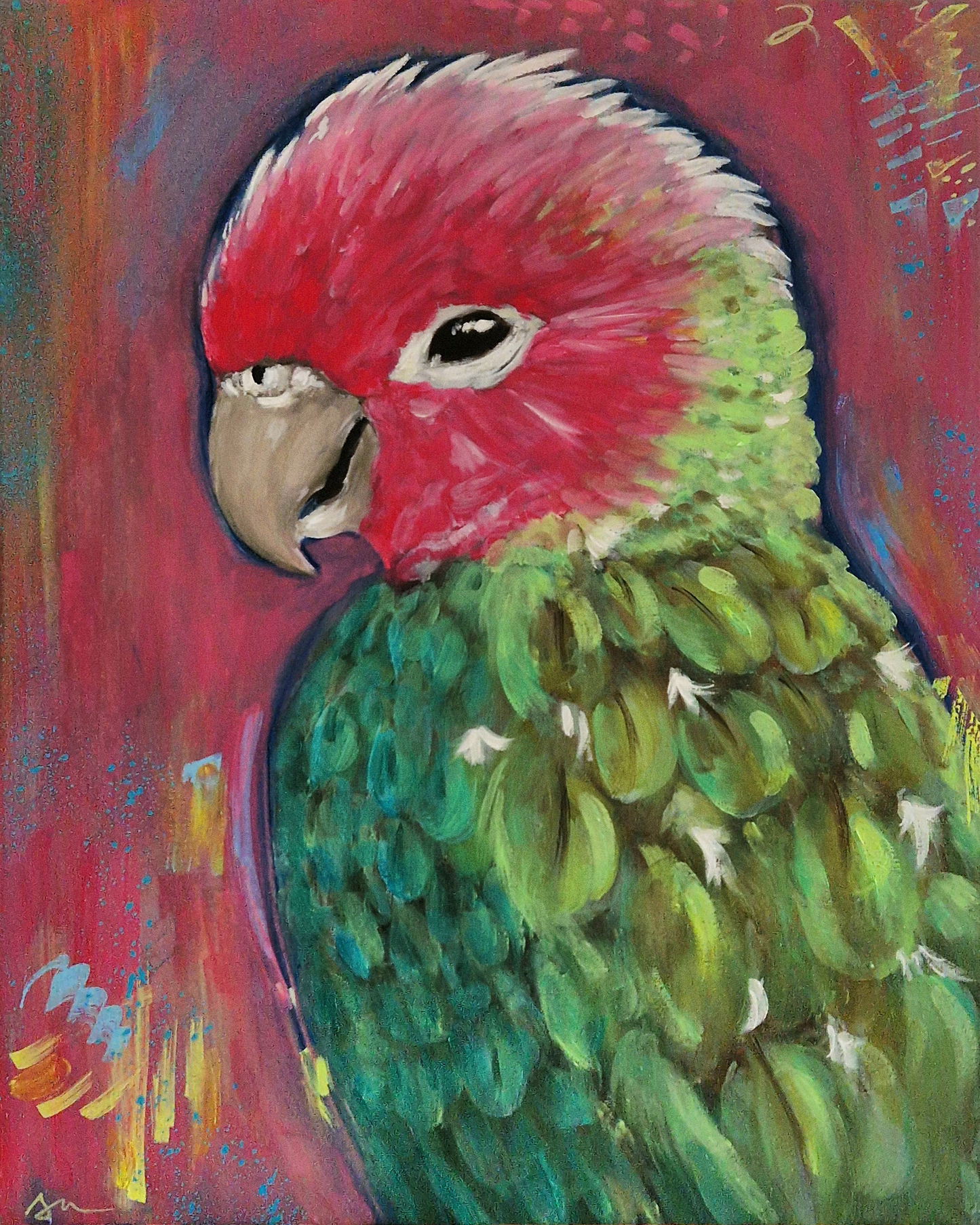 "Parrot on Abstract" Original Oil Painting 40x50cm