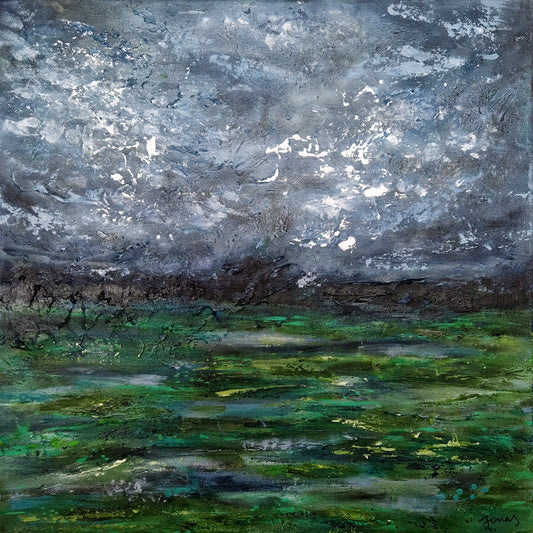 "Under the Restless Sky" Original Mixed Media Painting 40x40cm