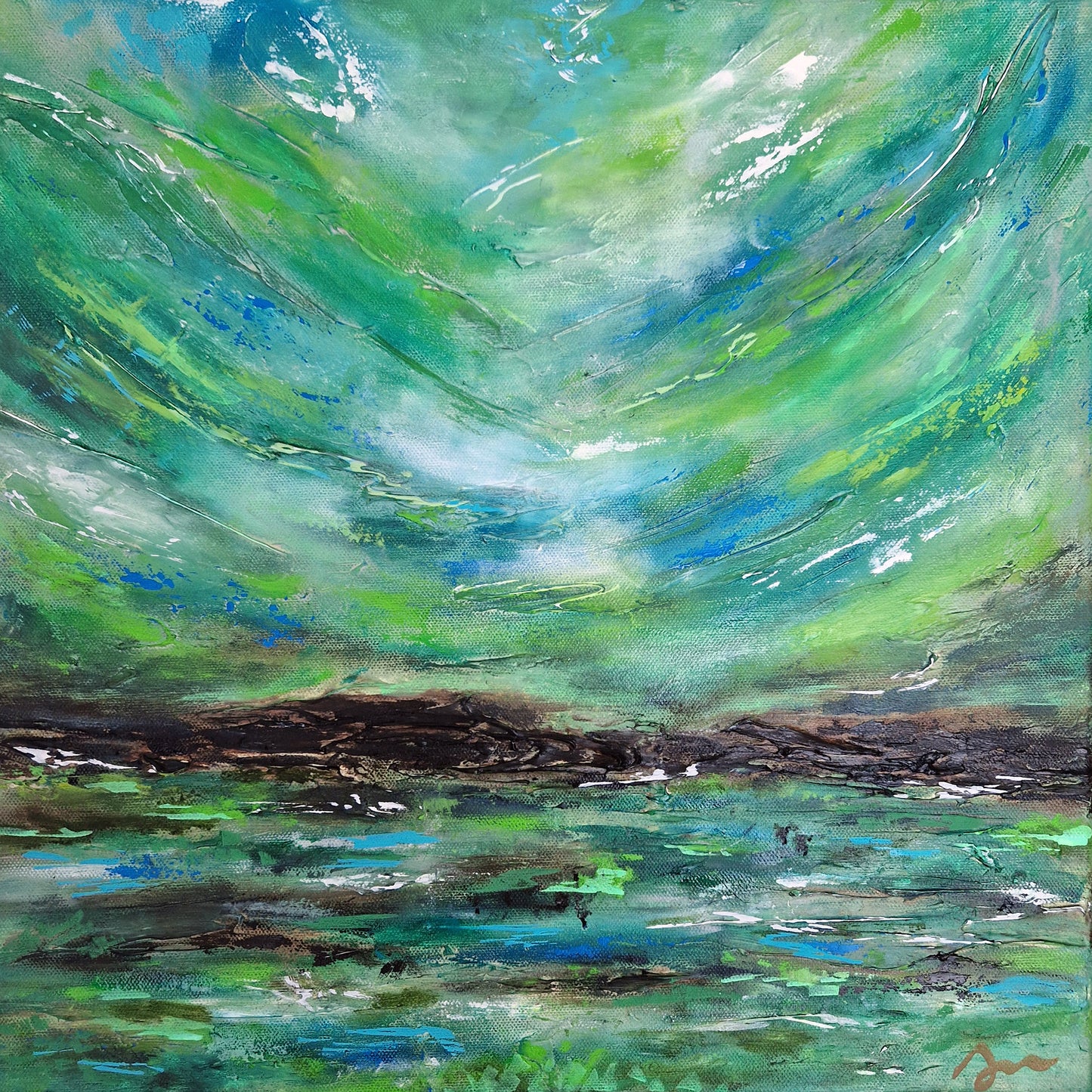 "When the Night Turned Green" Original Mixed Media Painting 40x40cm
